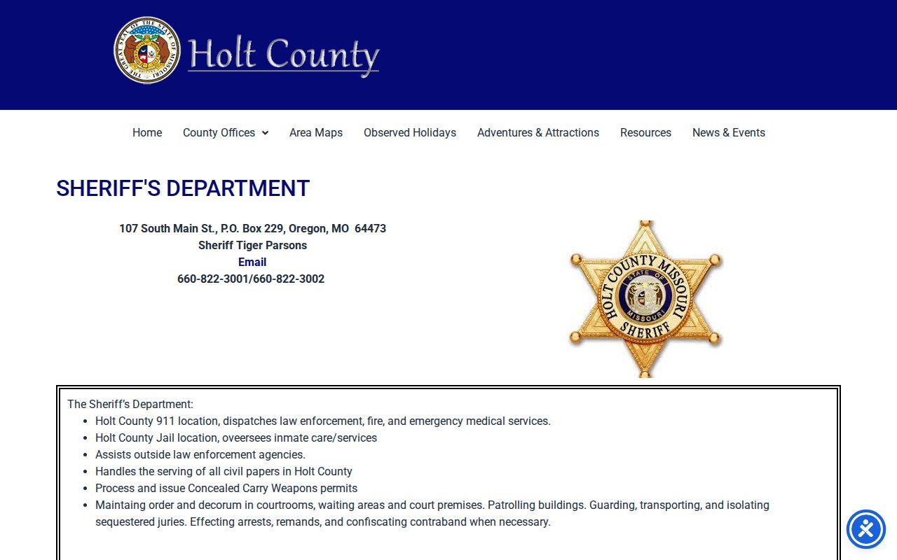 Holt County Sheriff Department arrest and county jail contact page