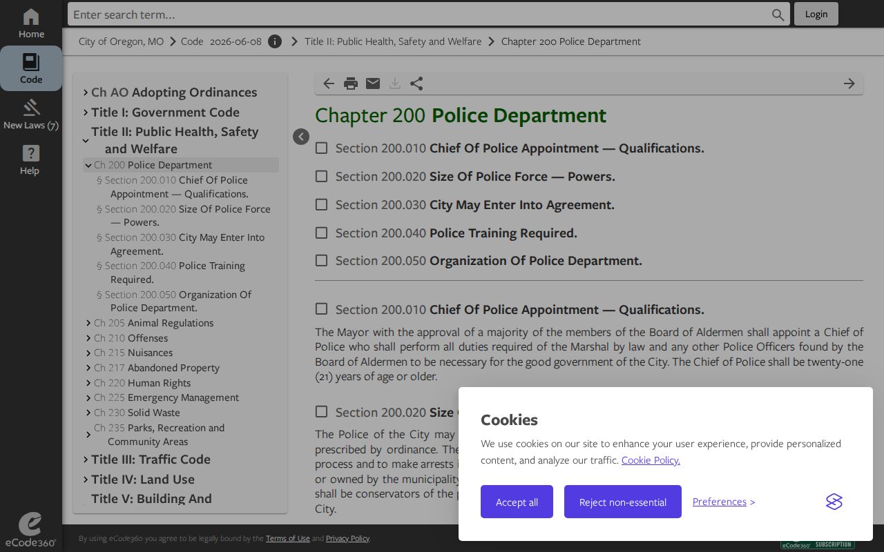 Oregon Missouri ordinance establishing the police department and arrest powers
