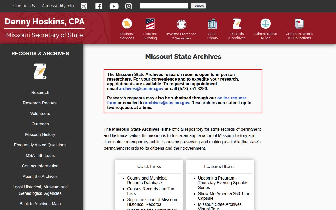 Missouri State Archives research route for older Holt County arrest and sheriff records